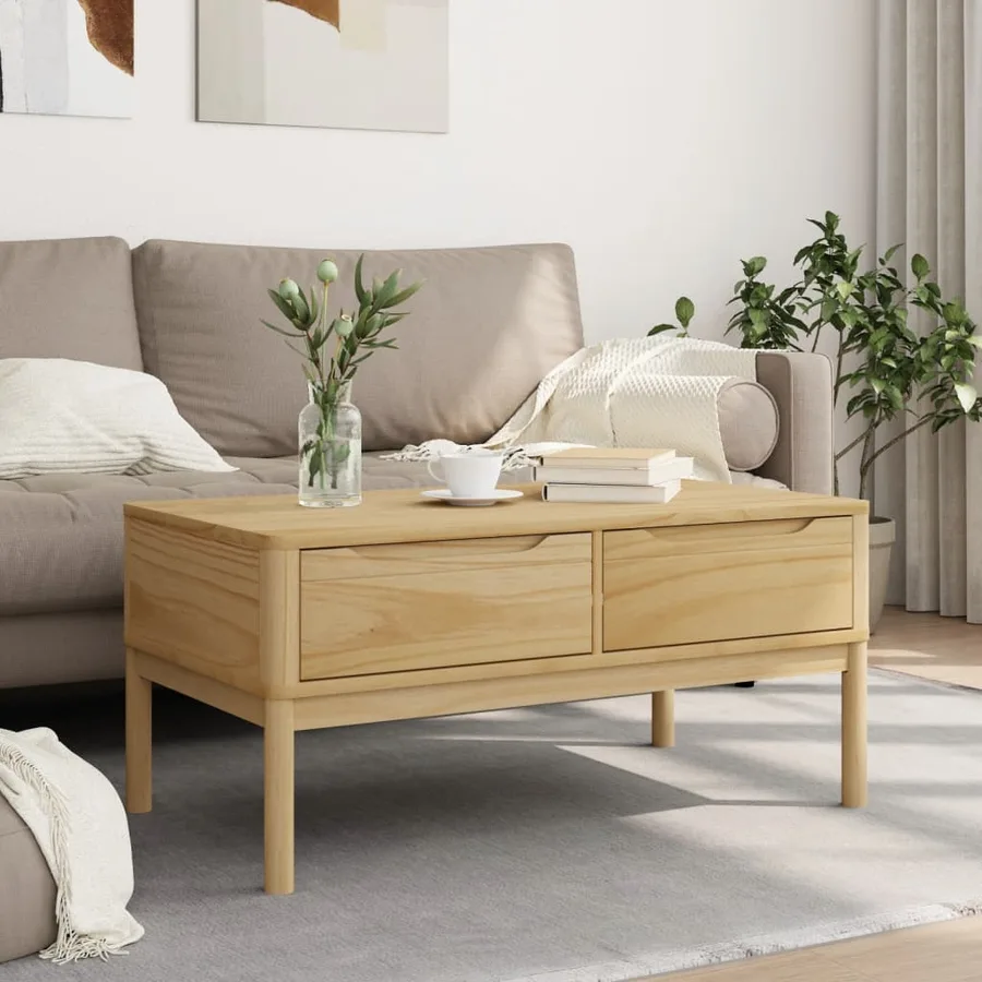 Table basse FLORO cire marron 99x55,5x45 cm bois massif de pin - 3