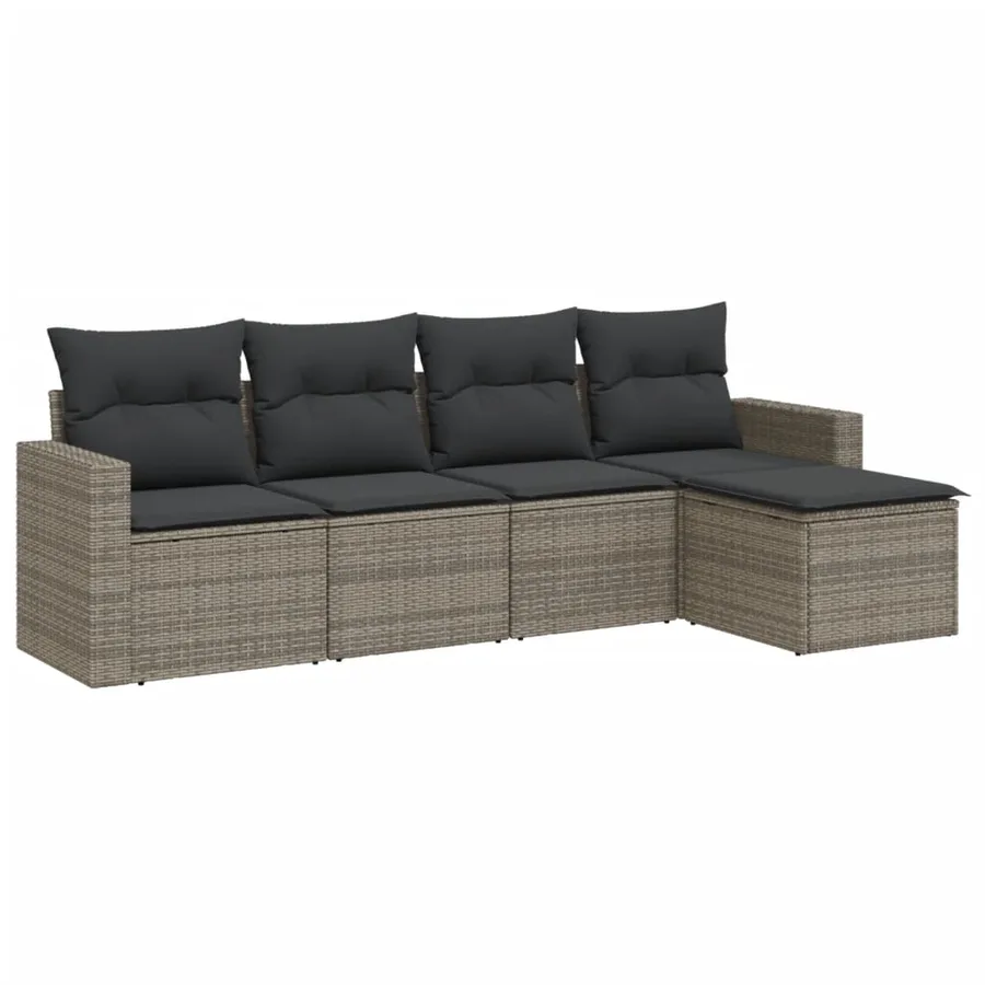 Salon de jardin 5 pcs avec coussins gris résine tressée - 2
