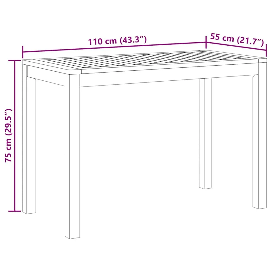 Table à manger de jardin 110x55x75 cm bois massif d'acacia - 11