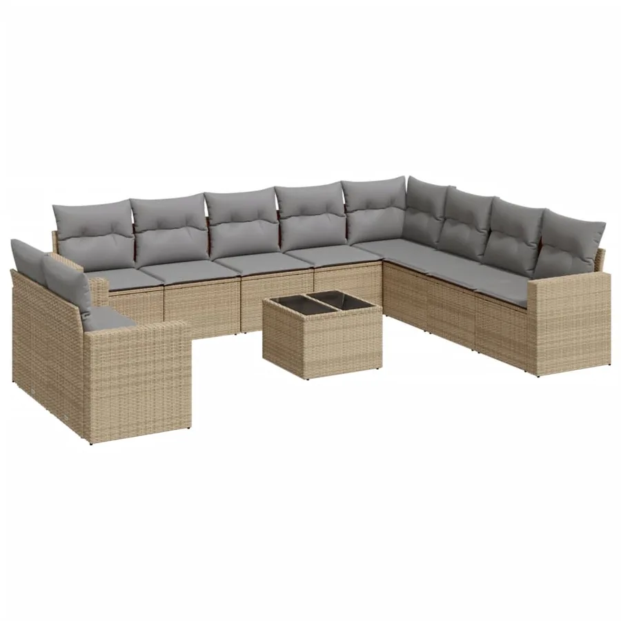 Salon de jardin 11 pcs avec coussins beige résine tressée - 2