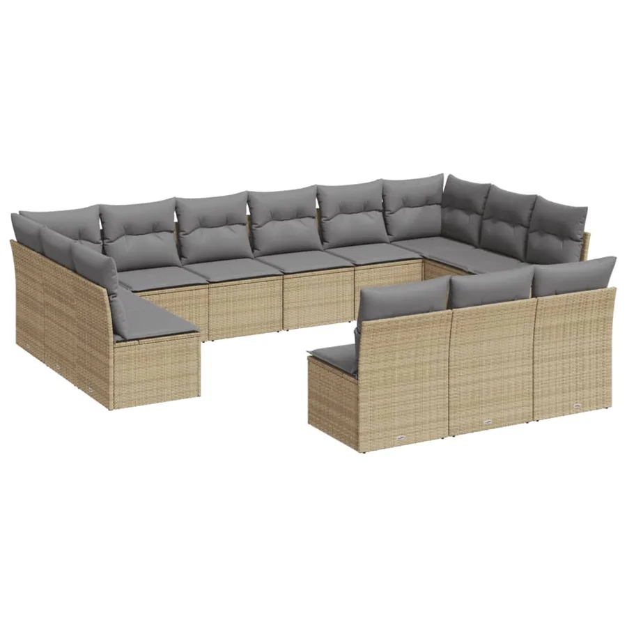 Salon de jardin avec coussins 13 pcs beige résine tressée - 2