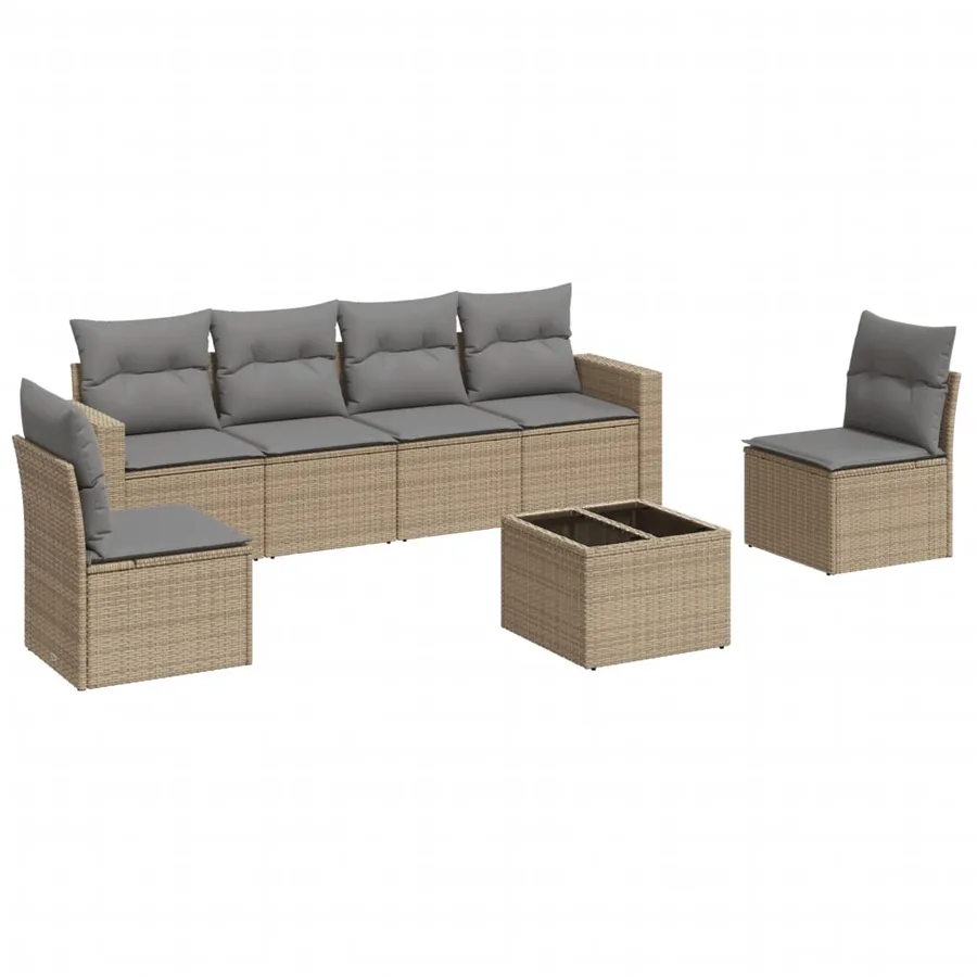 Salon de jardin avec coussins 7 pcs beige résine tressée - 2