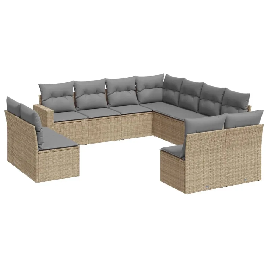 Salon de jardin 11 pcs avec coussins beige résine tressée - 2