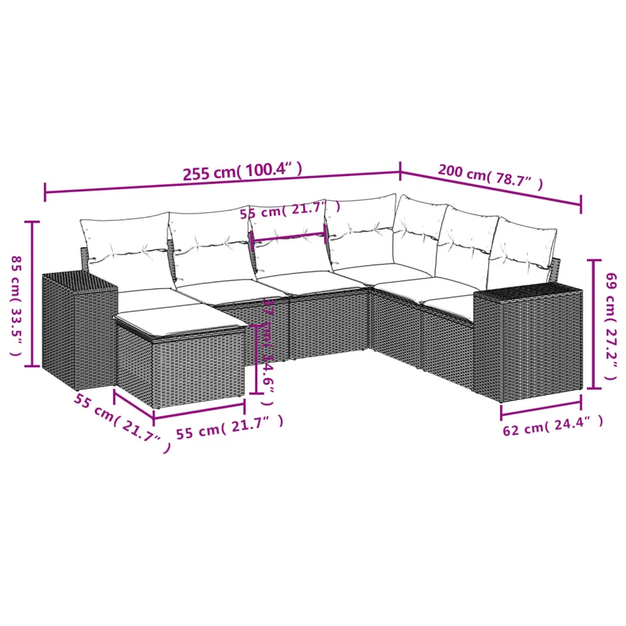 Salon de jardin avec coussins 7 pcs beige résine tressée - 3