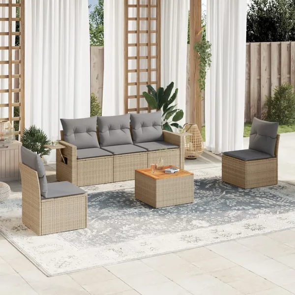 Salon de jardin avec coussins 6pcs mélange beige résine tressée