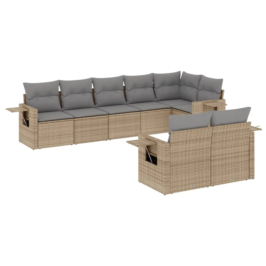 Salon de jardin avec coussins 8 pcs beige résine tressée - 2