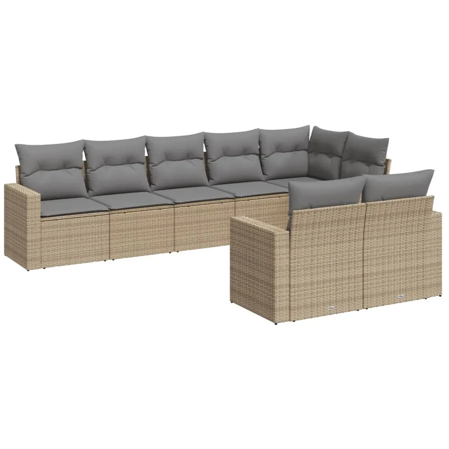 Salon de jardin avec coussins 8 pcs beige résine tressée - 2