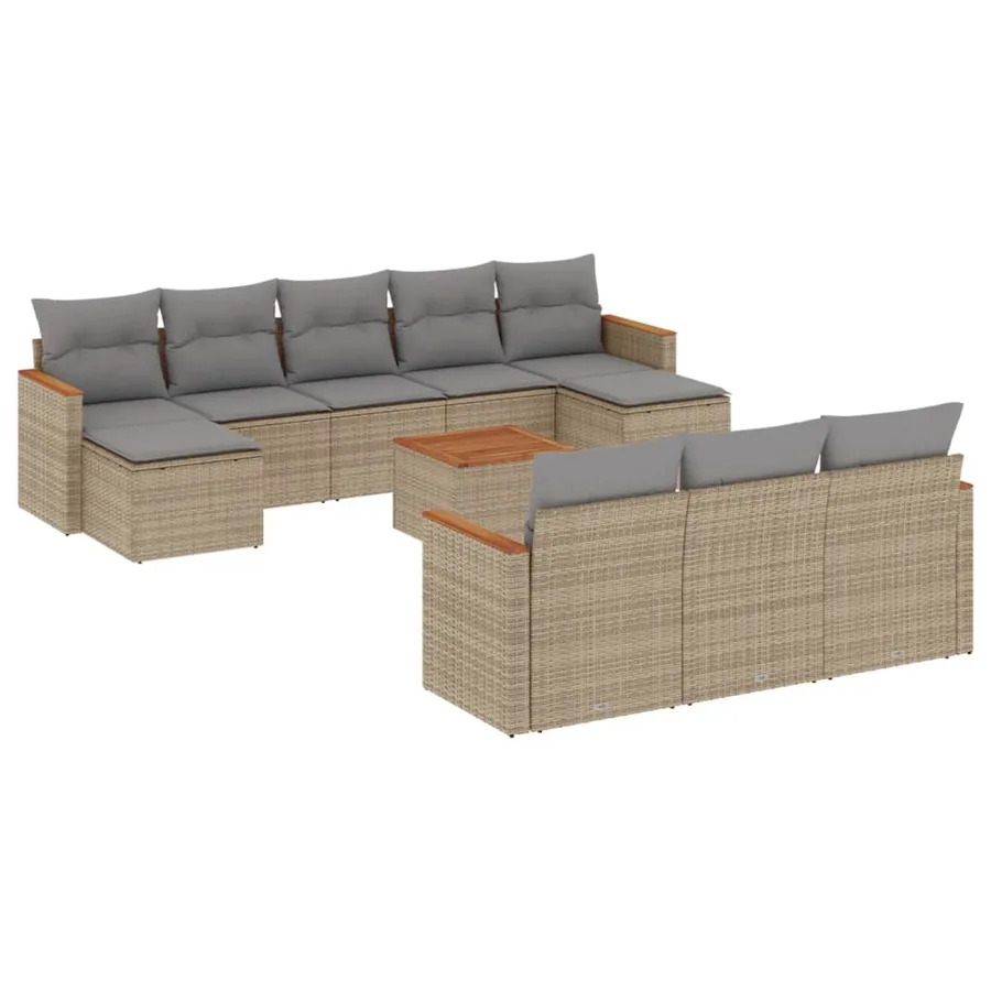 Salon de jardin 11 pcs avec coussins beige résine tressée - 2