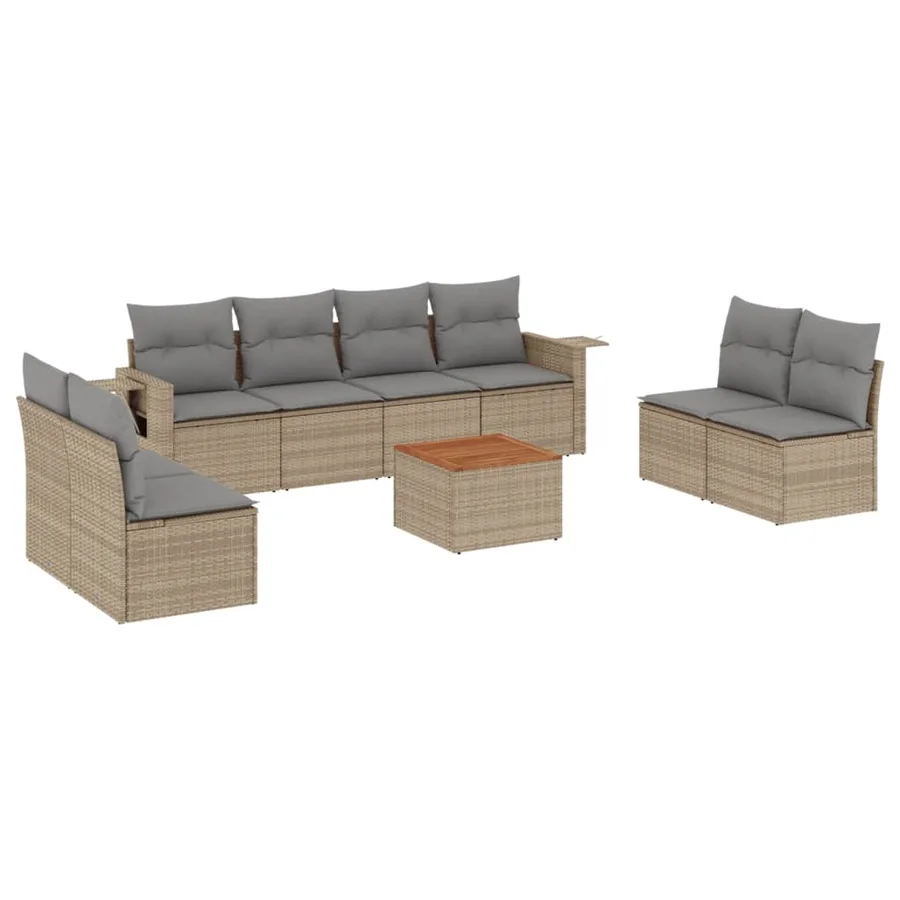 Salon de jardin avec coussins 9pcs mélange beige résine tressée - 2