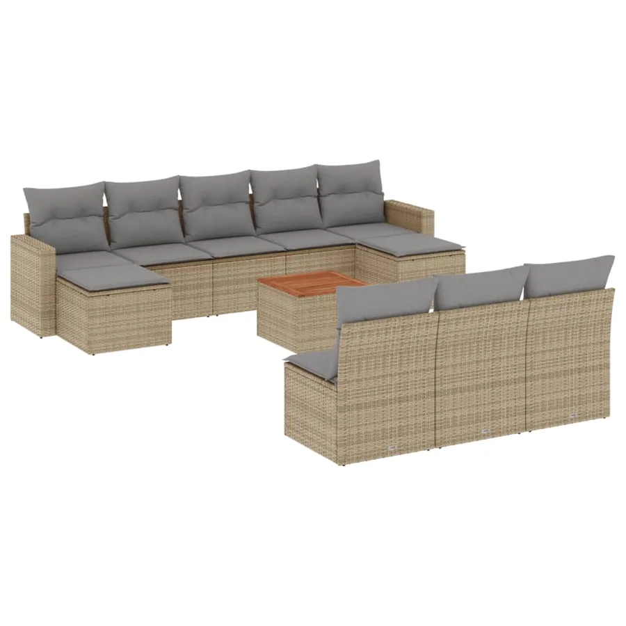Salon de jardin et coussins 11 pcs mélange beige résine tressée - 2