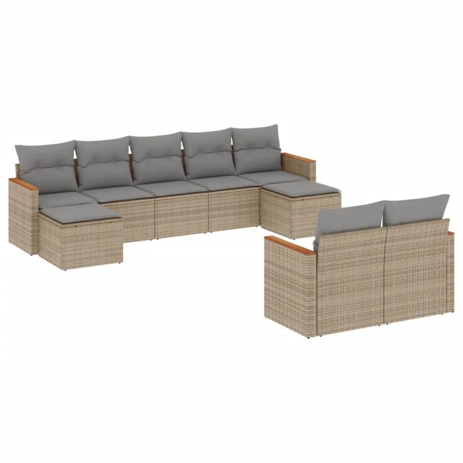 Salon de jardin avec coussins 9 pcs beige résine tressée - 2