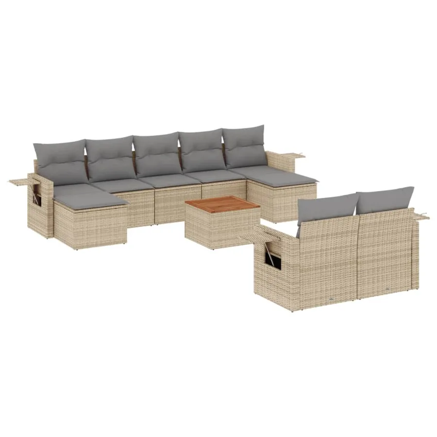 Salon de jardin et coussins 10 pcs mélange beige résine tressée - 2