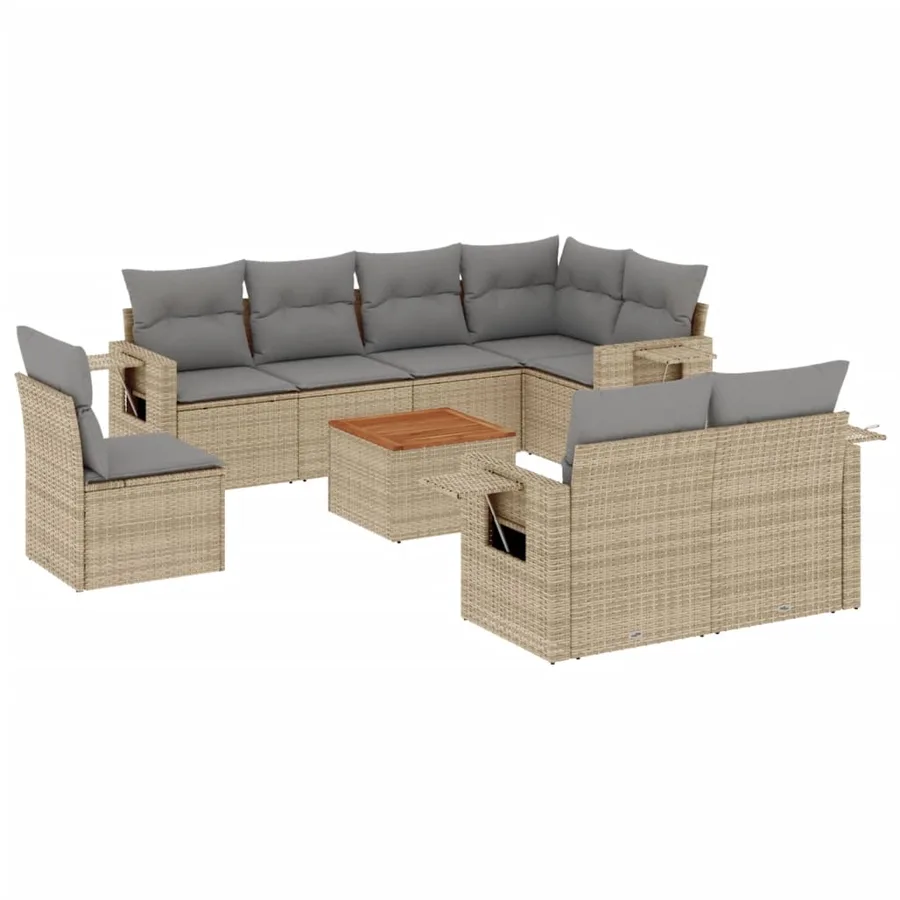 Salon de jardin avec coussins 9pcs mélange beige résine tressée - 2