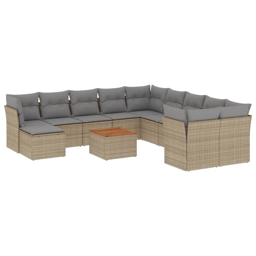 Salon de jardin et coussins 12 pcs mélange beige résine tressée - 2