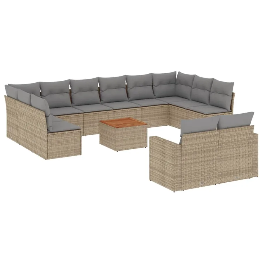 Salon de jardin et coussins 13 pcs mélange beige résine tressée - 2