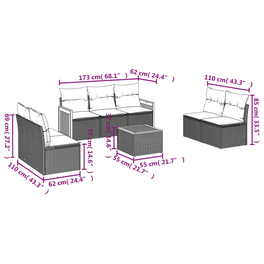 Salon de jardin avec coussins 8 pcs beige résine tressée - 3