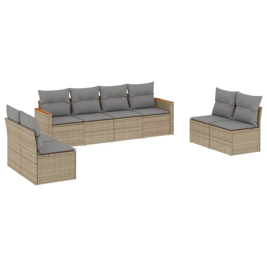 Salon de jardin avec coussins 8 pcs beige résine tressée - 2