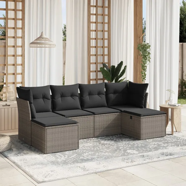 Salon de jardin 6 pcs avec coussins gris résine tressée