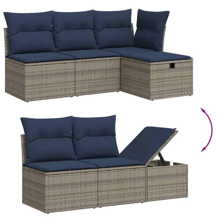 Salon de jardin 6 pcs avec coussins gris résine tressée - 3