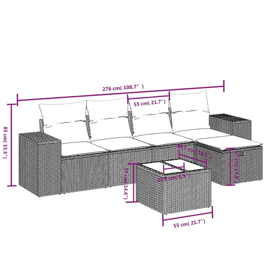 Salon de jardin 6 pcs avec coussins gris résine tressée - 4