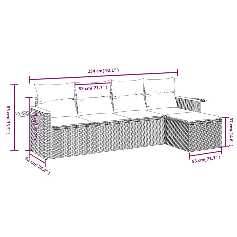 Salon de jardin 5 pcs avec coussins gris résine tressée - 4