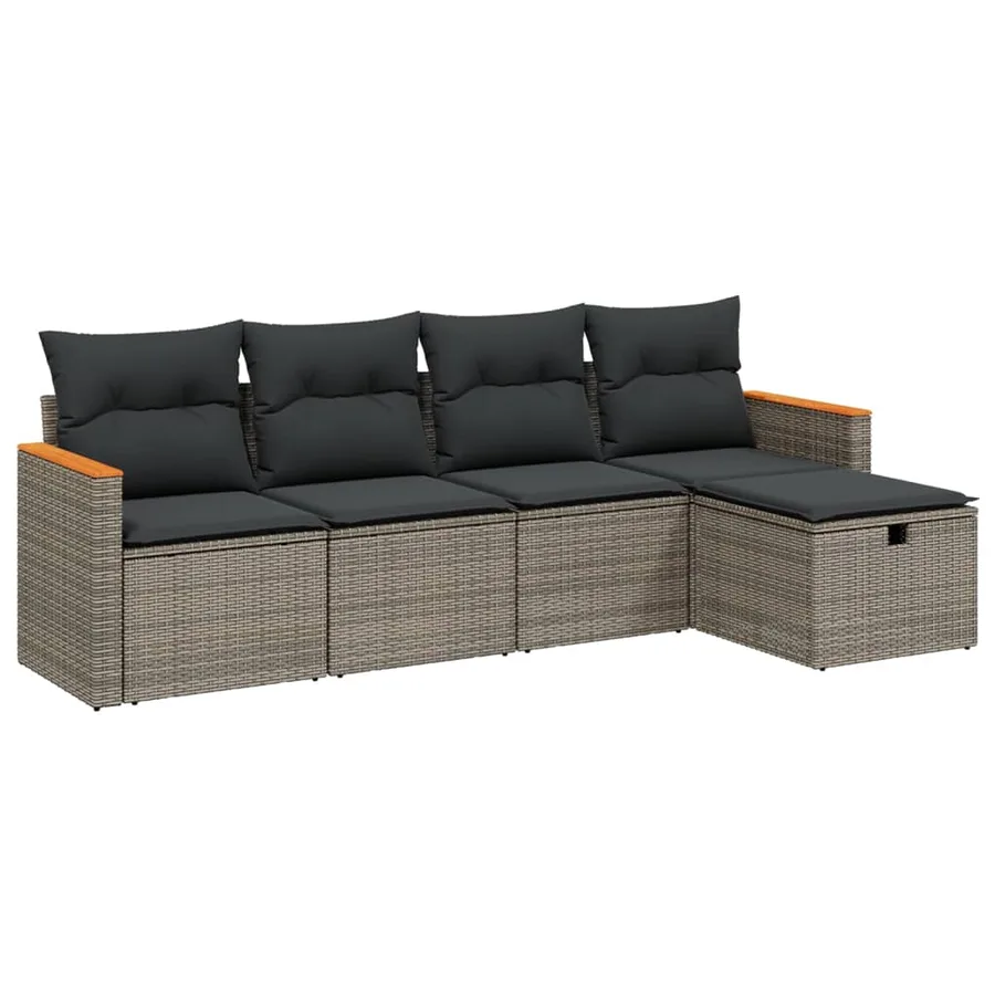Salon de jardin 5 pcs avec coussins gris résine tressée - 2
