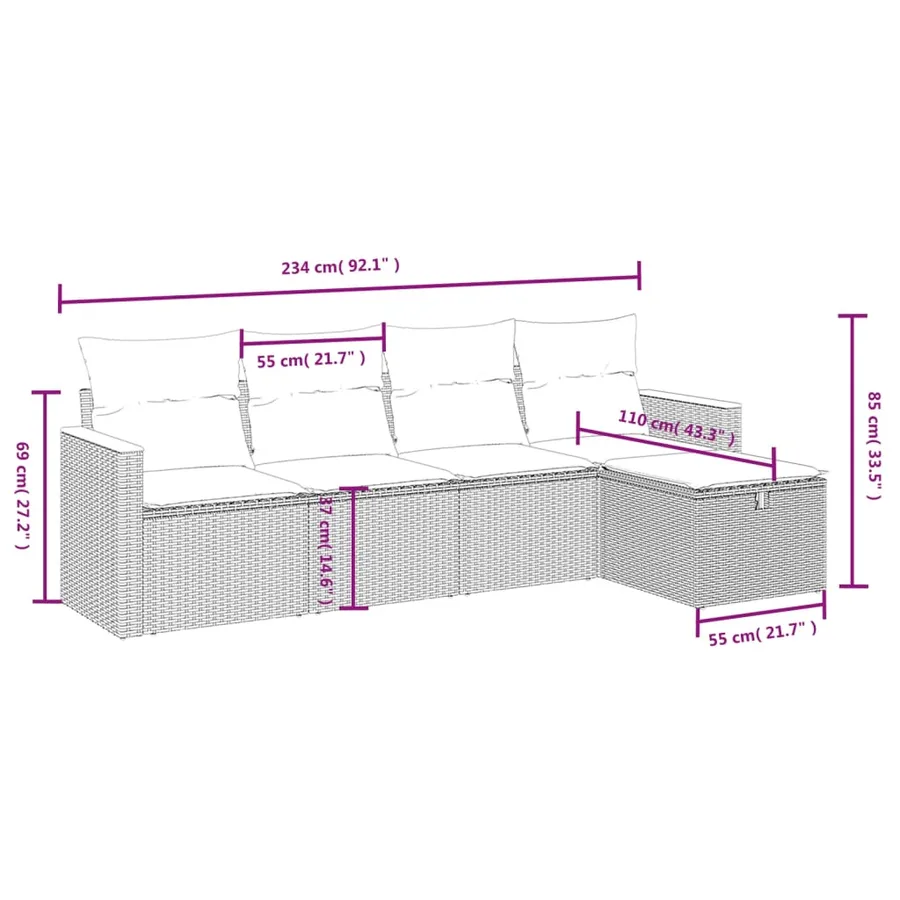 Salon de jardin 5 pcs avec coussins gris résine tressée - 3