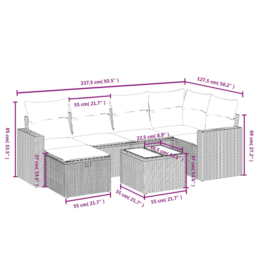 Salon de jardin avec coussins 7 pcs gris résine tressée - 4