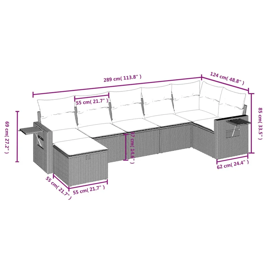Salon de jardin avec coussins 7 pcs gris résine tressée - 4