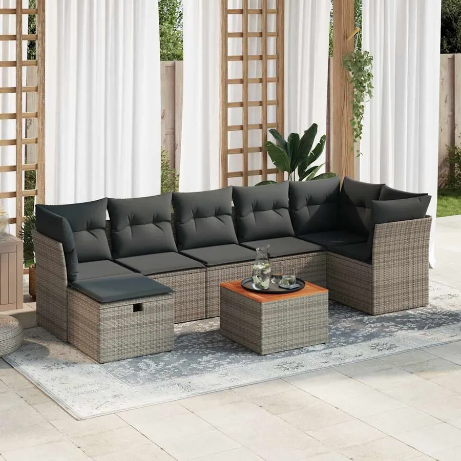 Salon de jardin 8 pcs avec coussins gris résine tressée - 2