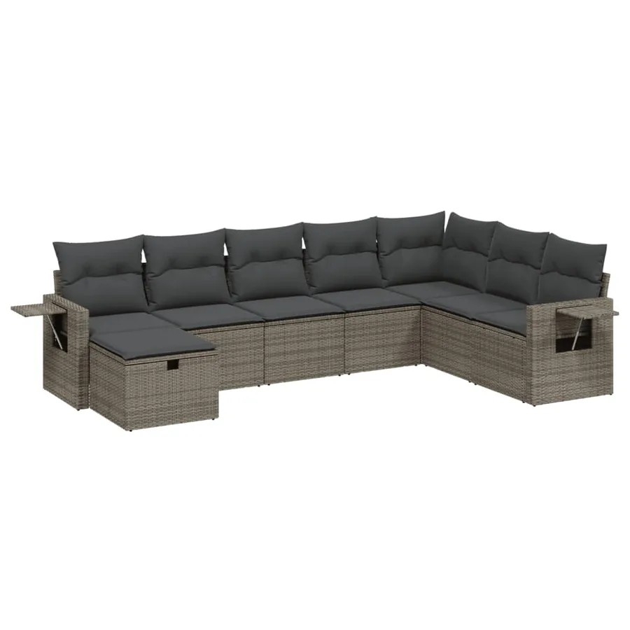 Salon de jardin 8 pcs avec coussins gris résine tressée - 2