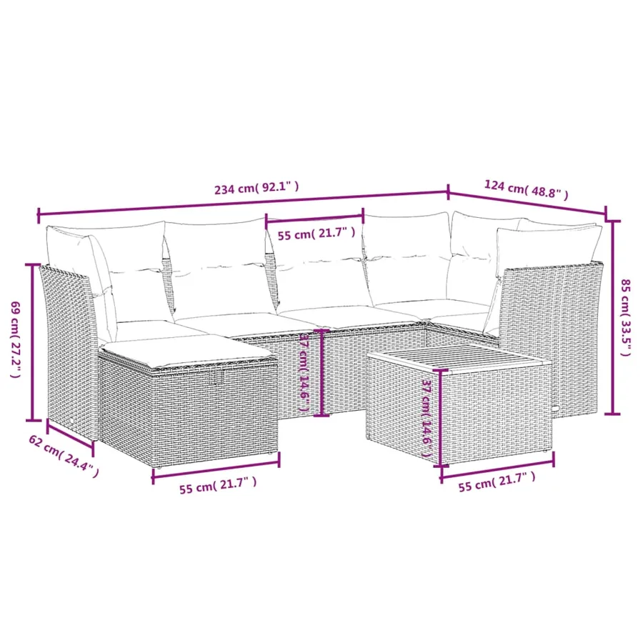 Salon de jardin avec coussins 7 pcs gris résine tressée - 4