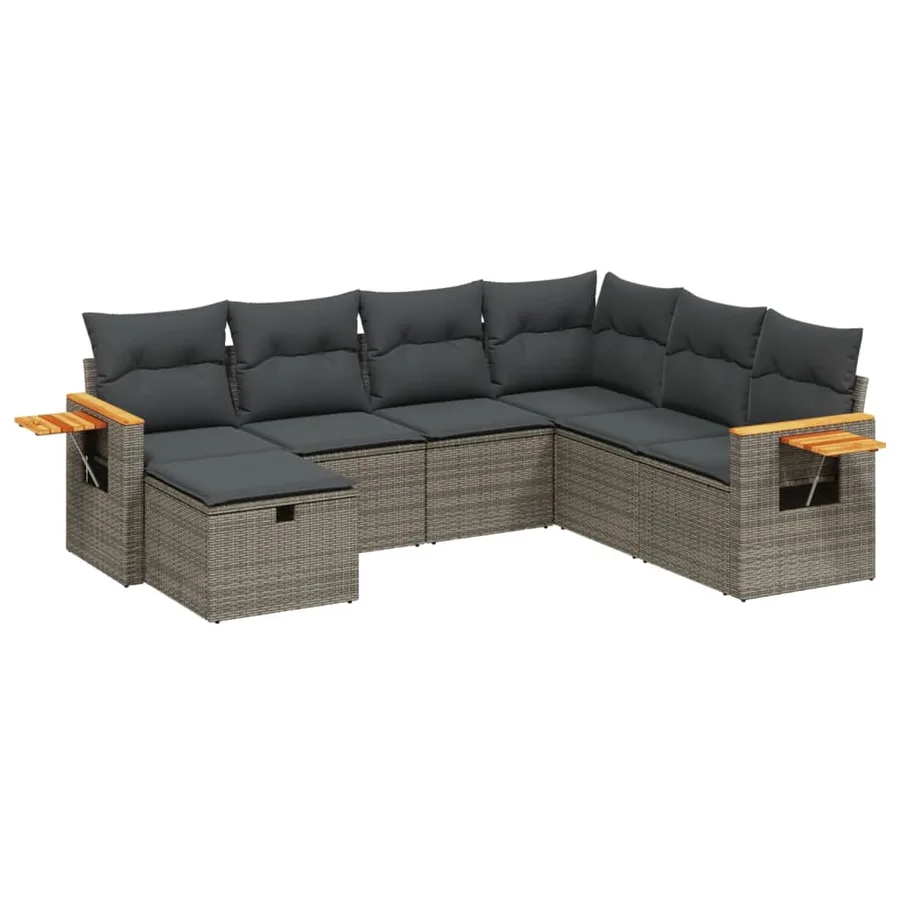 Salon de jardin avec coussins 7 pcs gris résine tressée - 2