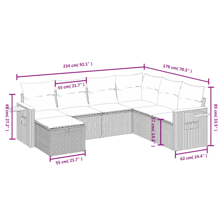 Salon de jardin avec coussins 7 pcs gris résine tressée - 4