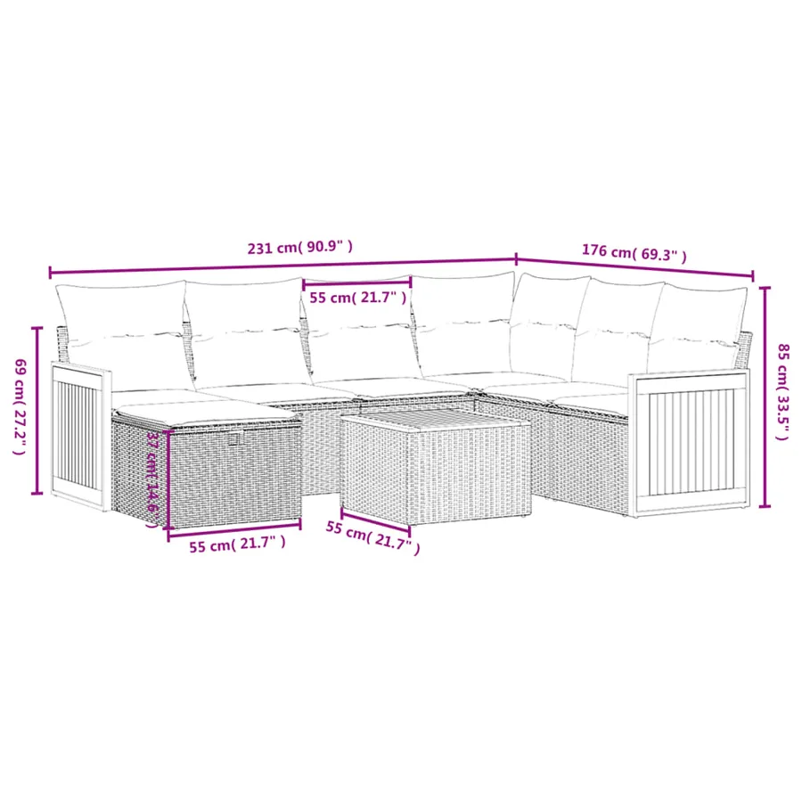Salon de jardin 8 pcs avec coussins gris résine tressée - 4