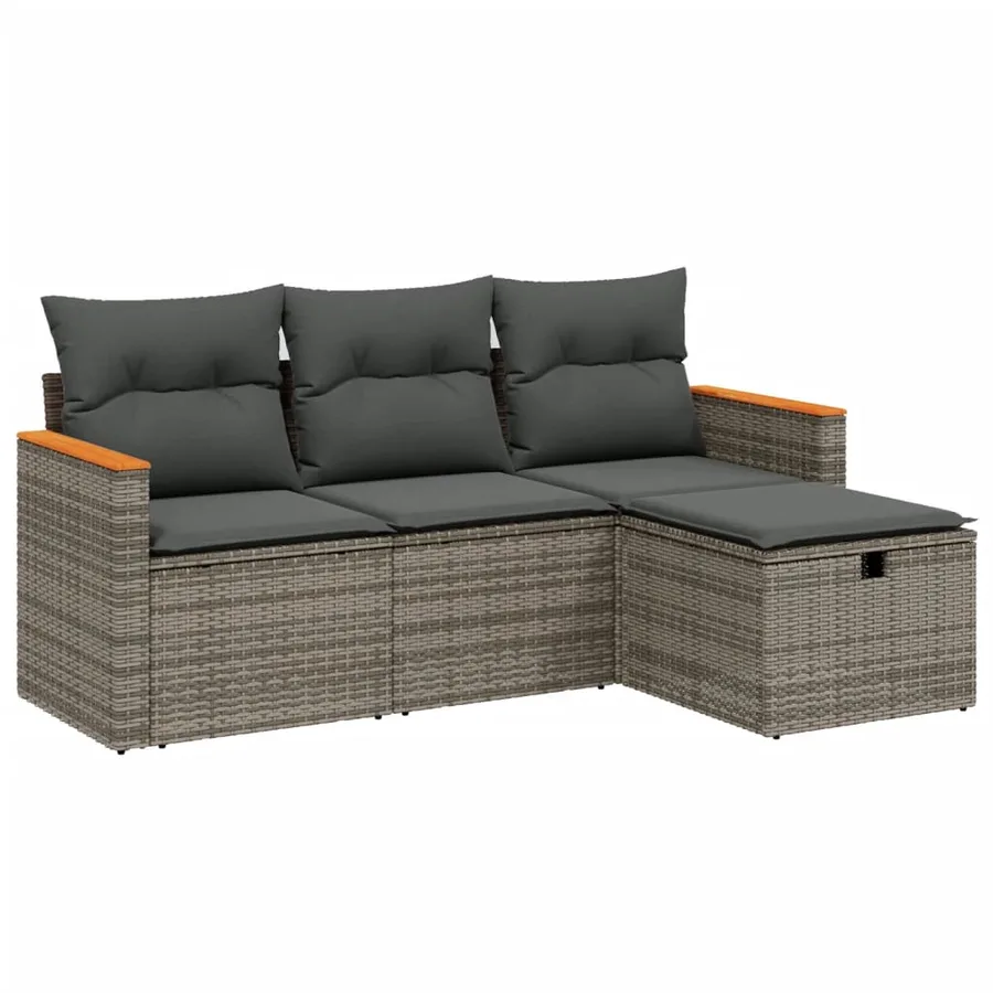 Salon de jardin 4 pcs avec coussins gris résine tressée - 2