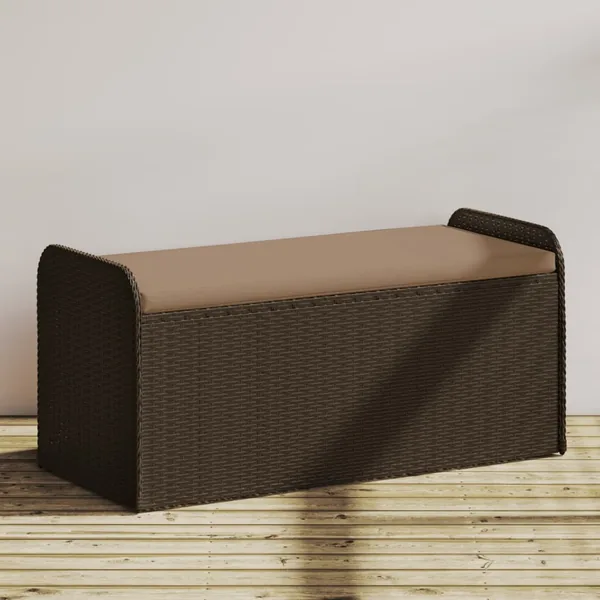 Banc de rangement et coussin marron 115x51x52 cm résine tressée