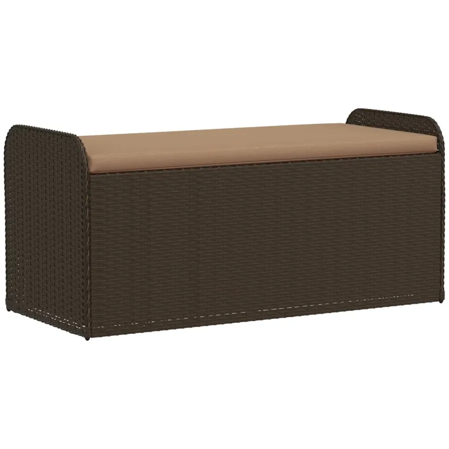 Banc de rangement et coussin marron 115x51x52 cm résine tressée - 2