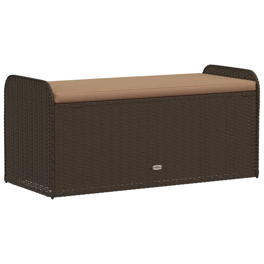 Banc de rangement et coussin marron 115x51x52 cm résine tressée - 6