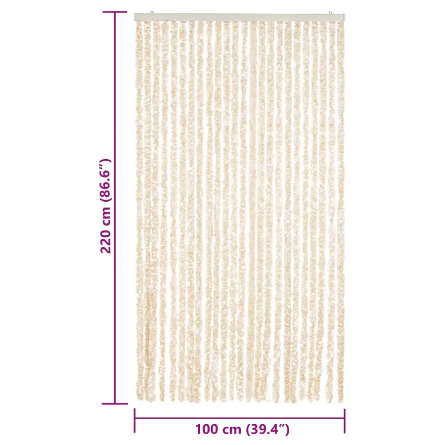 Rideau anti-mouches beige et blanc 100x220 cm chenille - 7