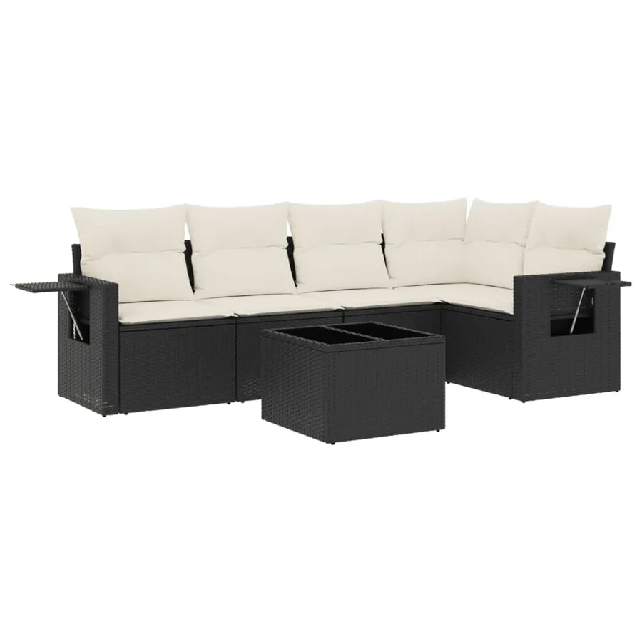 Salon de jardin 6 pcs avec coussins noir résine tressée - 2