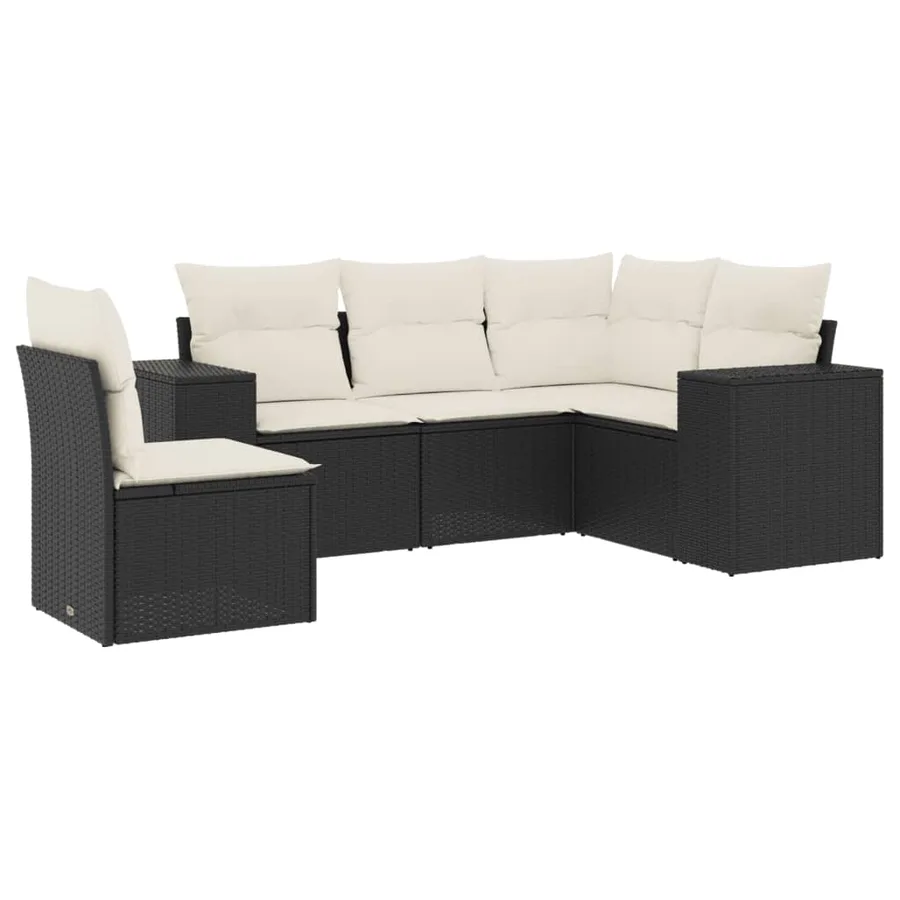 Salon de jardin 5 pcs avec coussins noir résine tressée - 2