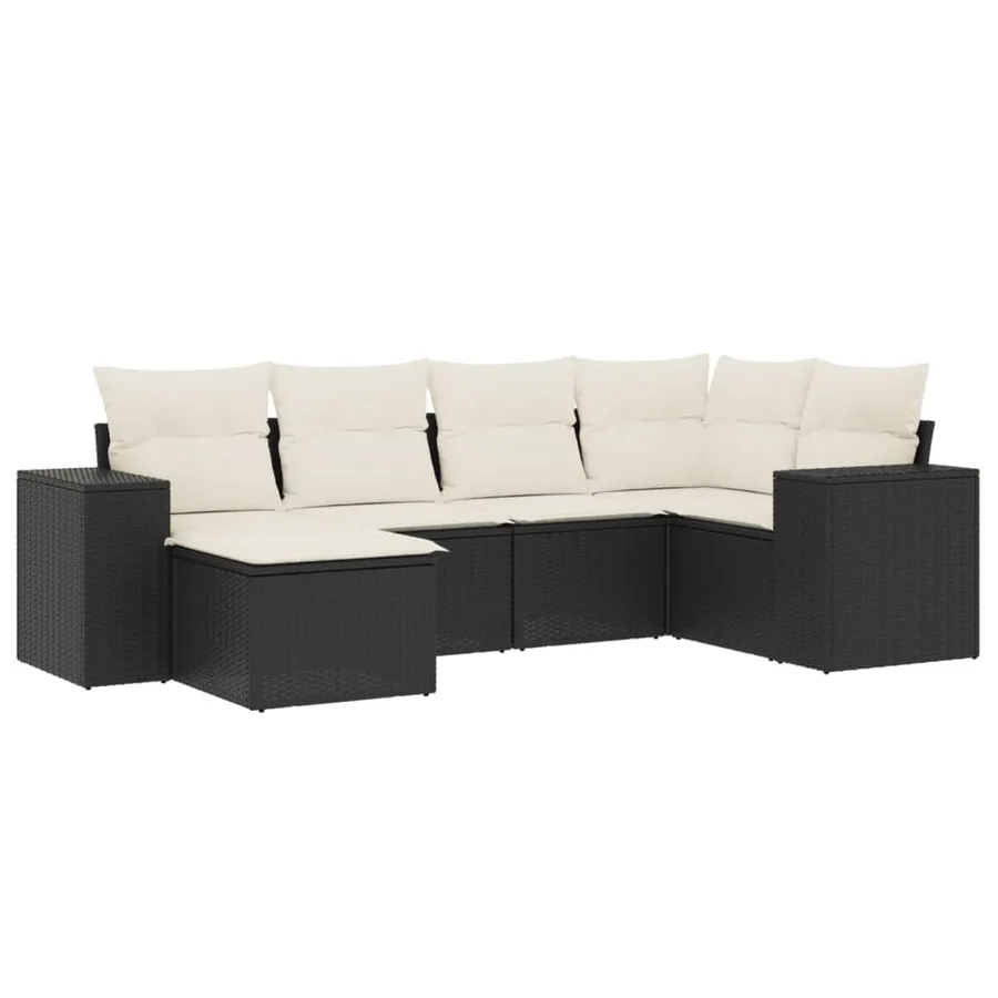 Salon de jardin 6 pcs avec coussins noir résine tressée - 2