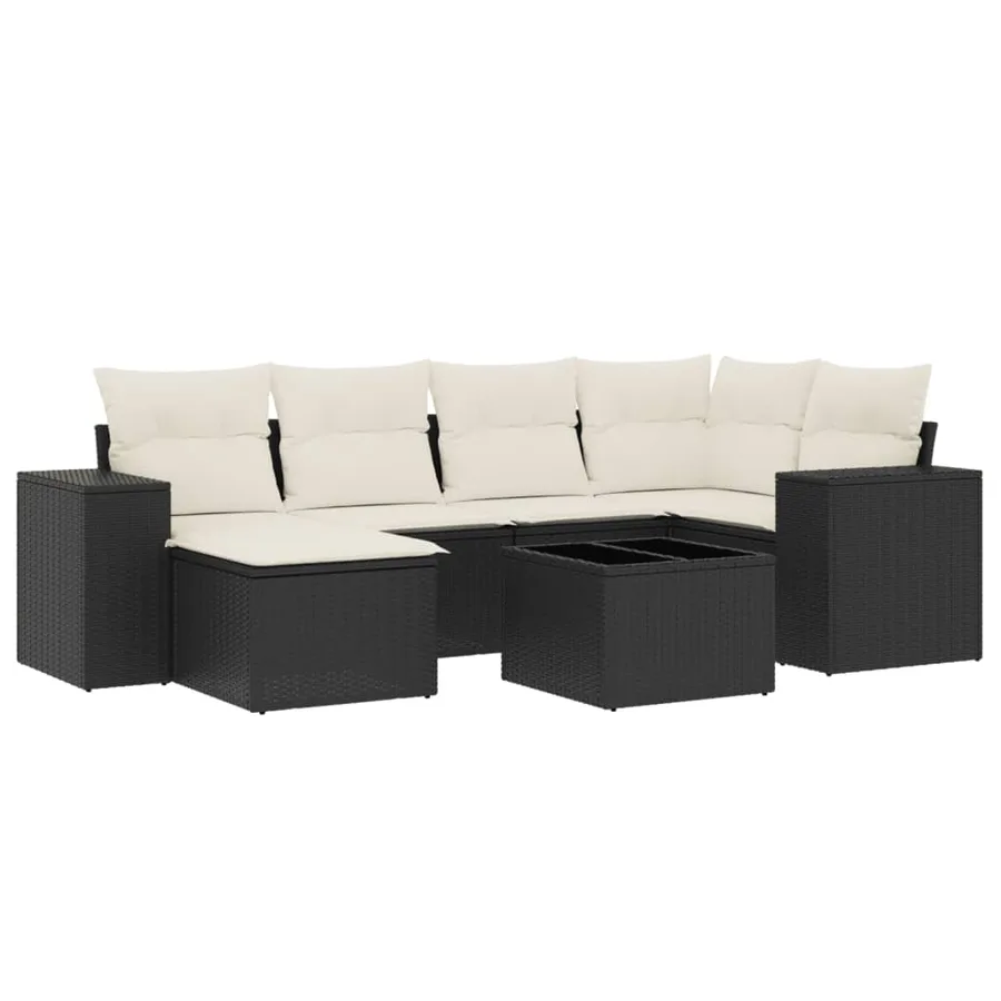 Salon de jardin 7 pcs avec coussins noir résine tressée 62 x 62 x 69 cm - 61,2 kg - 2