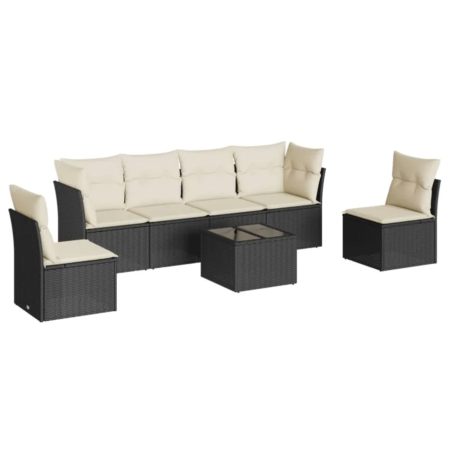 Salon de jardin 7 pcs avec coussins noir résine tressée 62 x 62 x 69 cm - 57,8 kg - 2