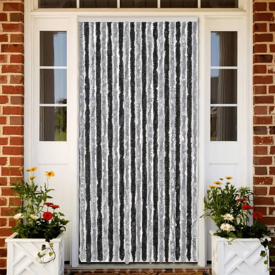 Rideau anti-mouches gris et noir 90x200 cm chenille