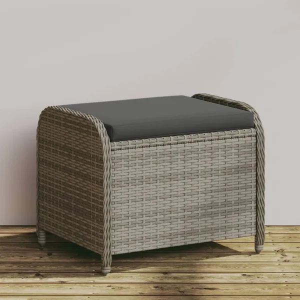 Tabouret de jardin avec coussin gris 58x46x46 cm résine tressée