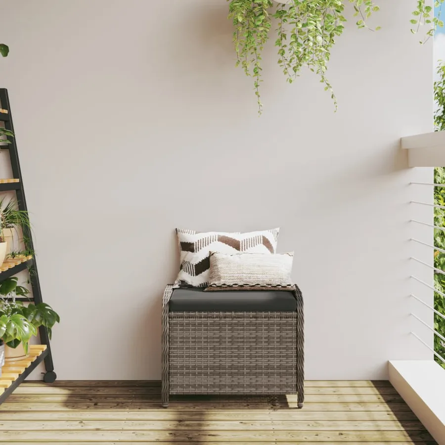 Tabouret de jardin avec coussin gris 58x46x46 cm résine tressée - 3