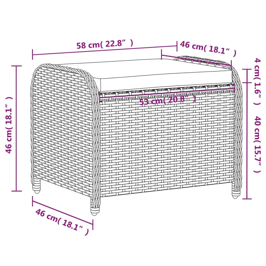 Tabouret de jardin avec coussin gris 58x46x46 cm résine tressée - 9