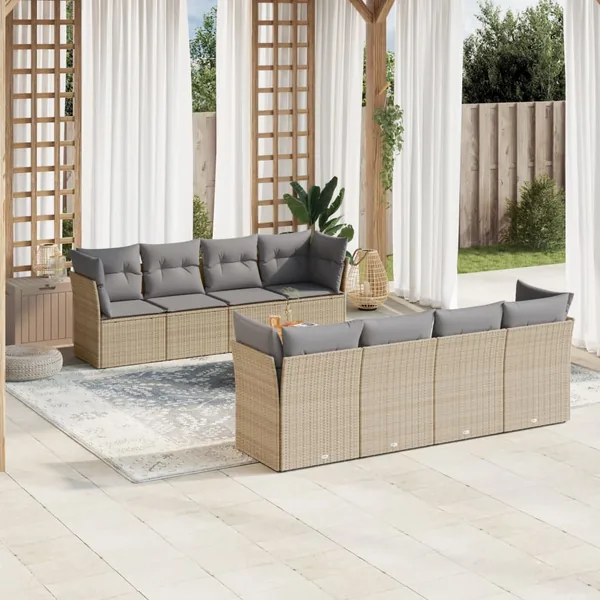 Salon de jardin avec coussins 9pcs mélange beige résine tressée